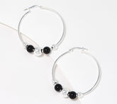 UltraFine Graduated Black Gemstone Beaded Hoop Earrings